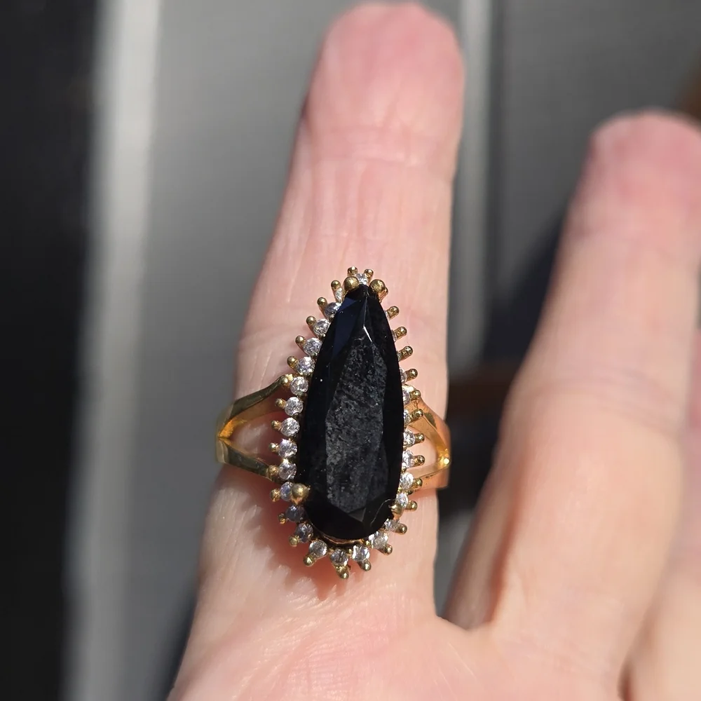 Black Onyx &Topaz Sterling & Gold Statement Ring Sz8.5 - Picture 1 of 11